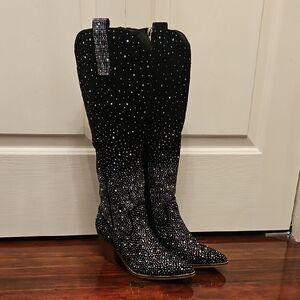 Elegant Black Rhinestone Women's Boots